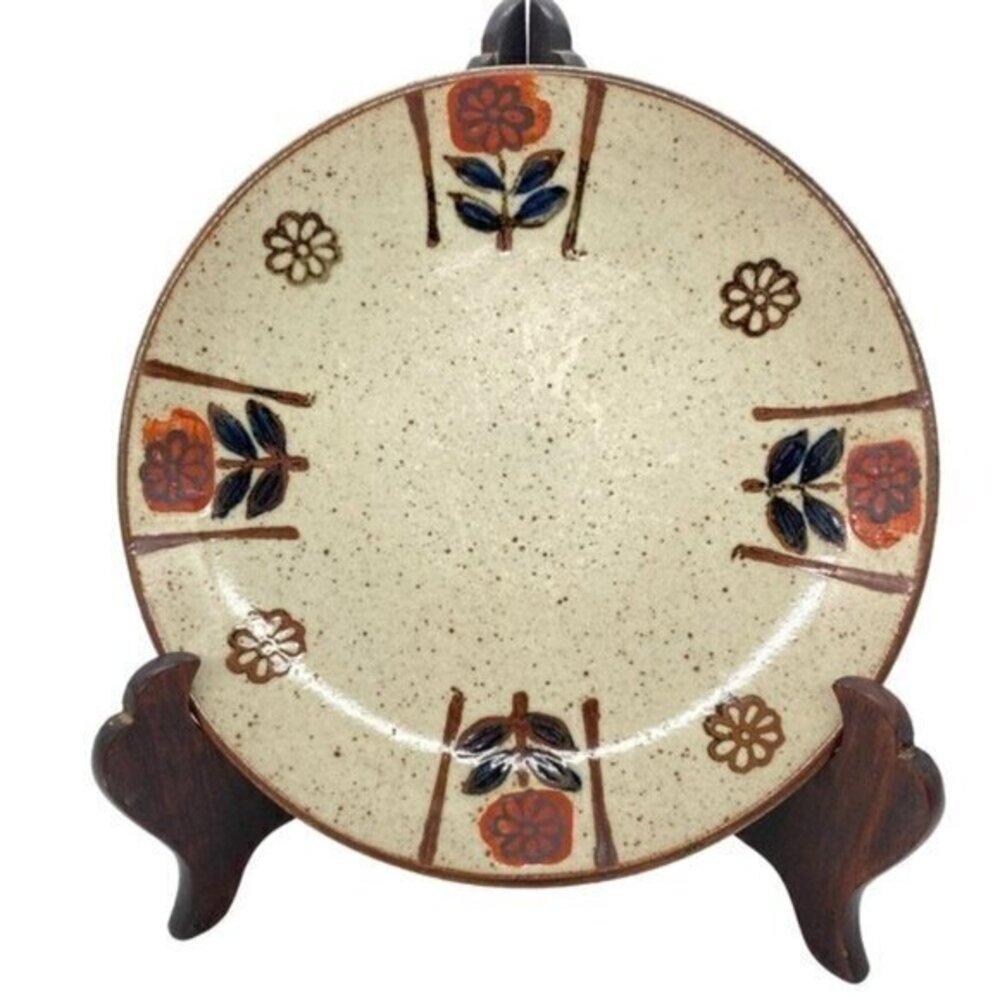 Otigiri Stoneware Speckled Floral Hand Painted Vintage Plate Trinket Dish